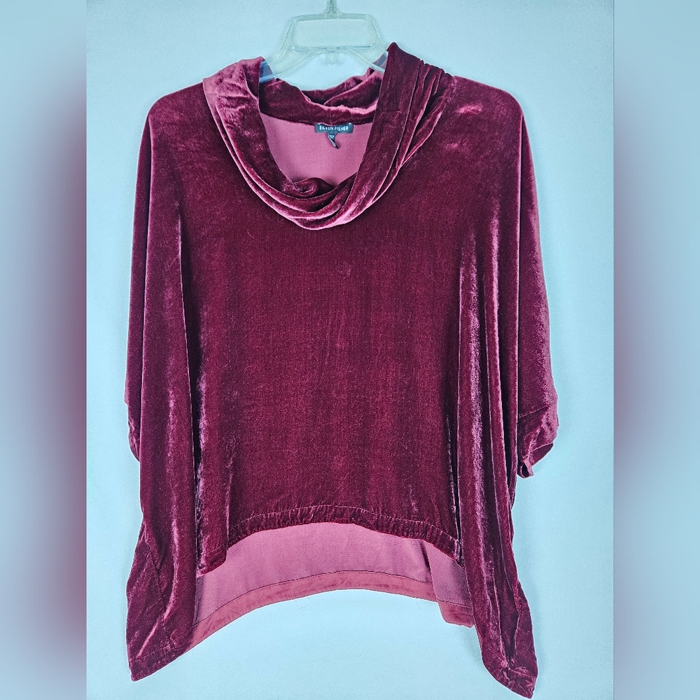 Eileen Fisher Deep Red Velvet Top Cowl Neck Size XL
